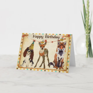 Renard, Chien, Faune et Petits Oiseaux Carte d'ann