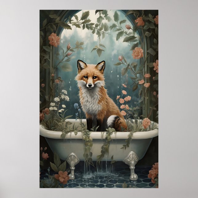 Renard dans la baignoire, impression florale, sall (Devant)
