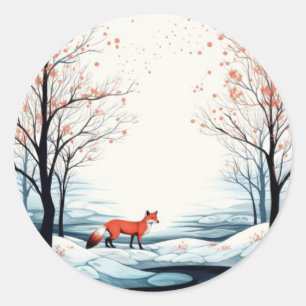 Renard dans Sticker rond neige - Noël
