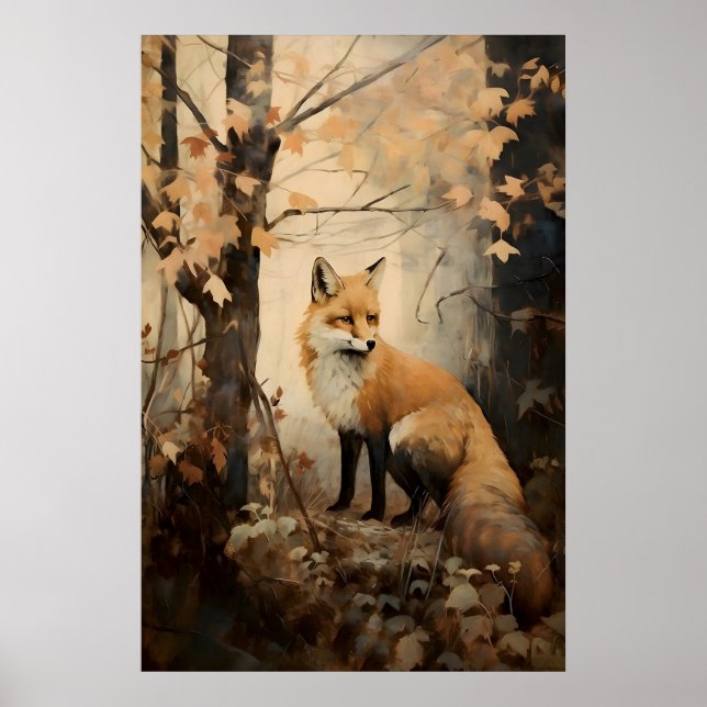 Renard dans une impression de forêt automnale, Art (Devant)
