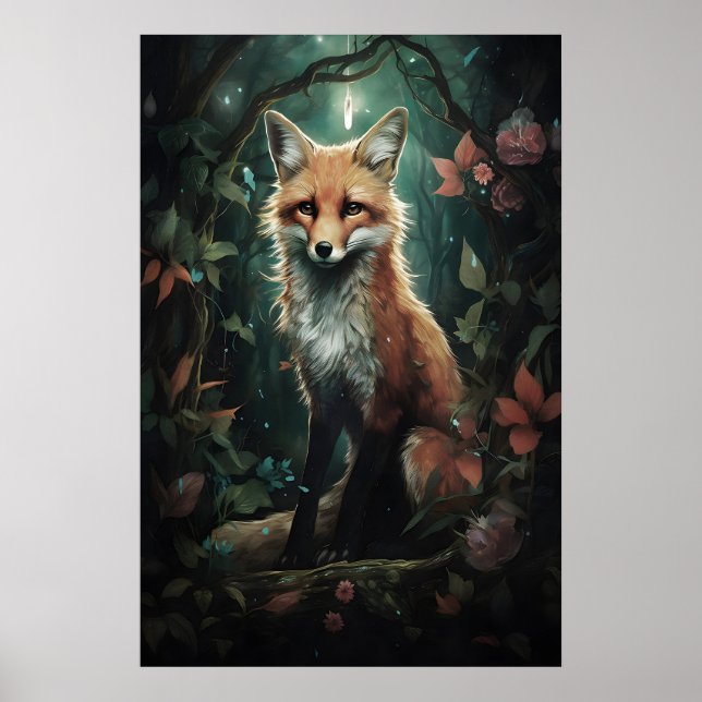 Renard dans une impression de forêt de fleurs magi (Devant)