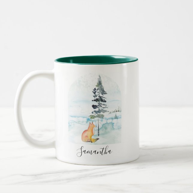 Renard d'aquarelle de Noël Mugs de café (Gauche)