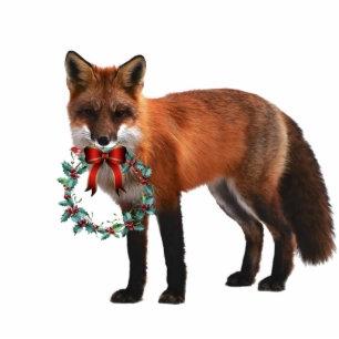 Renard de Noël avec couronne Photo Sculpture Ornem