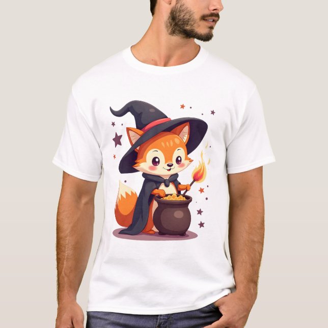 Renard de sorcière mignon � T-shirt d'animal magiq (Devant)