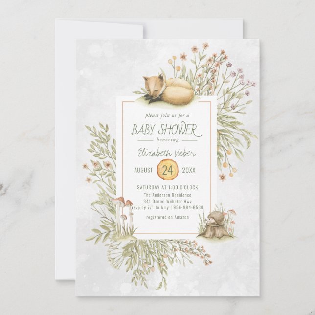 Renard des bois | Invitation au Baby shower forest (Devant)
