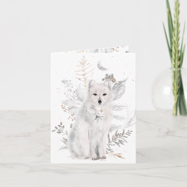 Renard d'hiver et Florals Carte de voeux de Noël (Devant)