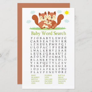 Renard endormi Baby shower Word Search Jeu