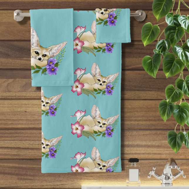 Renard Fennec Fleurs Roses Violettes Mignon Botani (Créateur téléchargé)