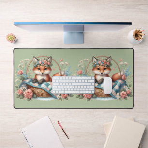 Renard floral dans un panier avec courtepointe et