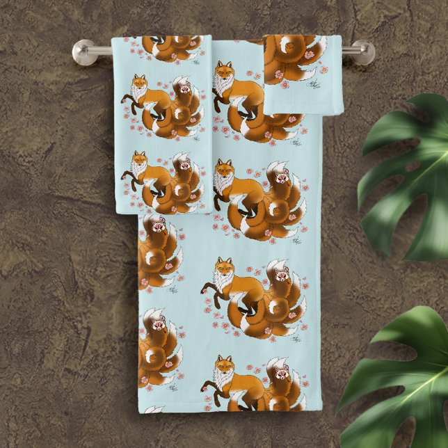 Renard Kitsune Fantaisiste Fleurs de Cerisier Bleu (Créateur téléchargé)