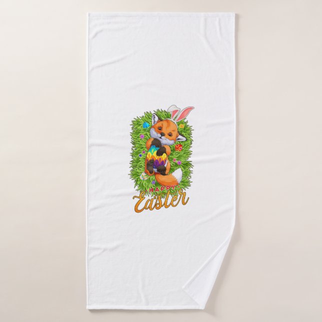 Renard Mignon aux Oreilles de Lapin Joyeuses Pâque (Serviette de bain)