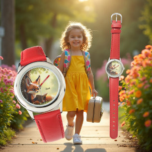 Renard mignon lisant un livre, montres personnalis