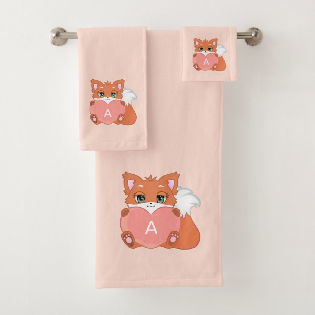 Renard Mignon & Monogramme sur Rose Corail Clair (En situation)