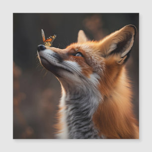 Renard mou avec papillon assis sur son nez