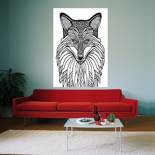 renard noir et blanc AI Art Poster