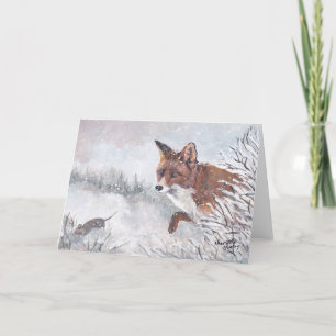 Renard rouge dans la carte de voeux d'art de la fa