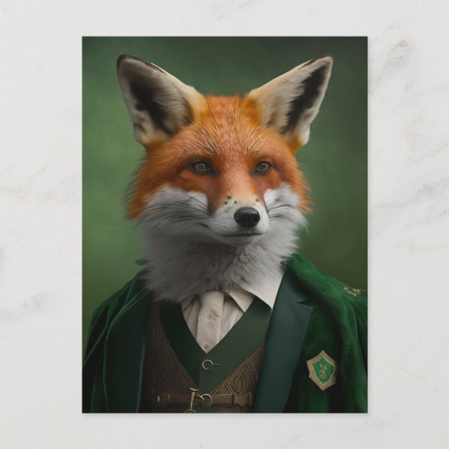 Renard rouge dans une carte postale verte St. Patr (Devant)