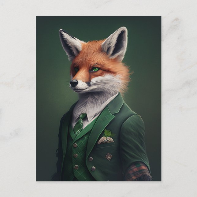 Renard rouge dans une carte postale verte St. Patr (Devant)