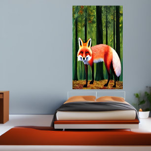 Renard rouge debout dans la forêt   AI Art Poster
