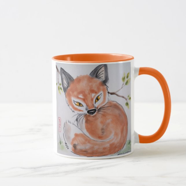 Renard rouge regardant, Mug design oriental par Tu (Droite)