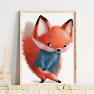 Renard timide aquarelle mignon Impression murale