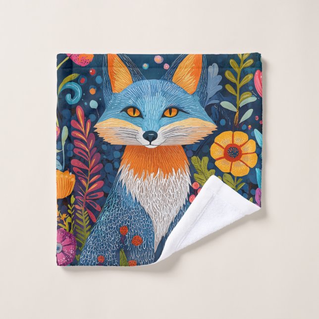 Renard Vibrant Point Art Au Milieu De Flore Luxuri (Gant de toilette)