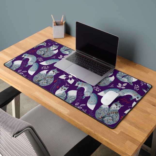 Renards bleus stylisés avec des motifs floraux com (Bureau 2)