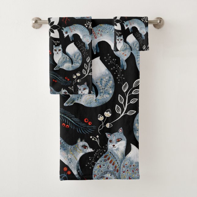 Renards bleus stylisés avec des motifs floraux com (En situation)