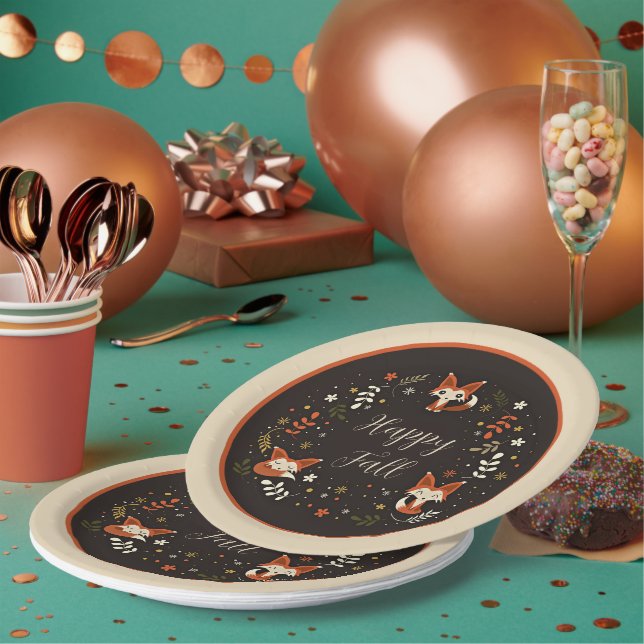 Renards d'automne avec assiettes en papier à texte (Multi)