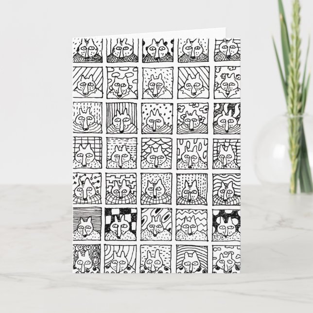 Renards de Dessin Animé Faces Carrés Carte de Dess (Devant)