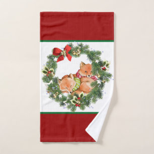 Renards de Noël mignons avec Couronne de Fêtes Rou