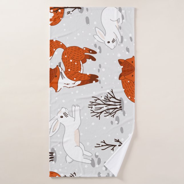 Renards d'hiver Bunny Motif sans couture (Serviette de bain)