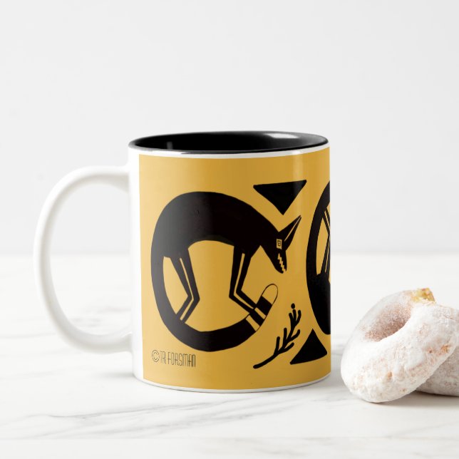 Renards et fleurs antiques sur mug jaune indien (Avec donut)