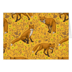 Renards et papillons sur orange