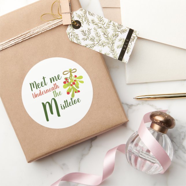 Rencontre-moi sous le gui Rond Autocollant (Cadeaux)