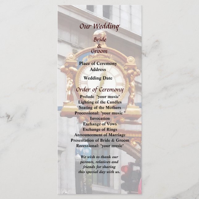 Rencontrez-moi sous l'horloge Programme de mariage (Devant)
