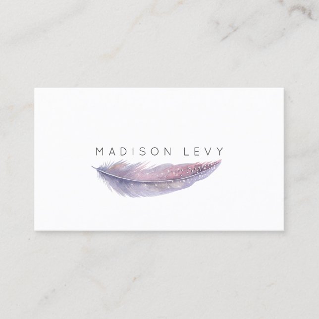 Rendez-vous Aquarelle Feather Simple Carte de visite chic (Devant)