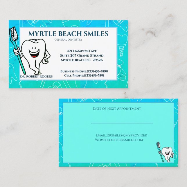 Rendez-vous Blue Green Dentist Nomination et Carte de visite (Devant / Derrière)