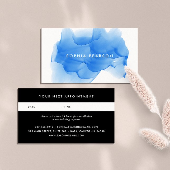 Rendez-vous Boulot d'aquarelle bleu Cobalt | Carte de rendez-v (Créateur téléchargé)