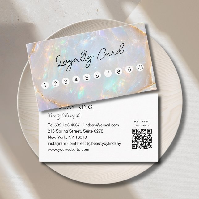 Rendez-vous Carte de Fidélité Code QR 10 Opale Marbre Holograp (Opal Holographic Marble QR Code 10 Loyalty Card)