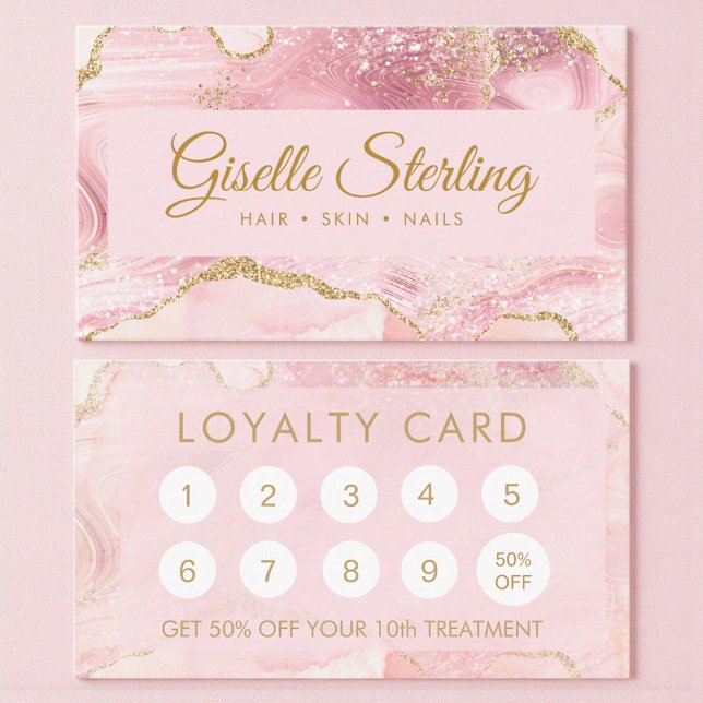 Rendez-vous Carte de fidélité en marbre d'agate rose doré (Créateur téléchargé)