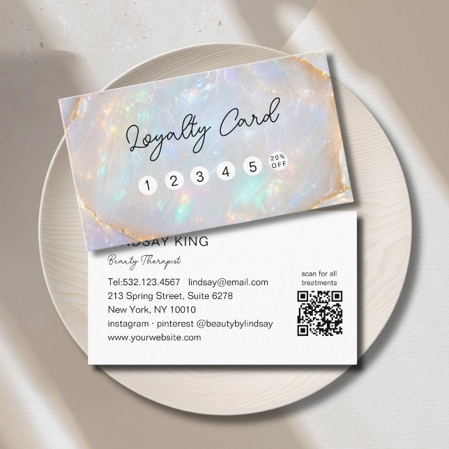 Rendez-vous Carte de fidélité QR Code 5 Opale Marbre Holograph (Opal Holographic Marble QR Code 5 Loyalty Card)
