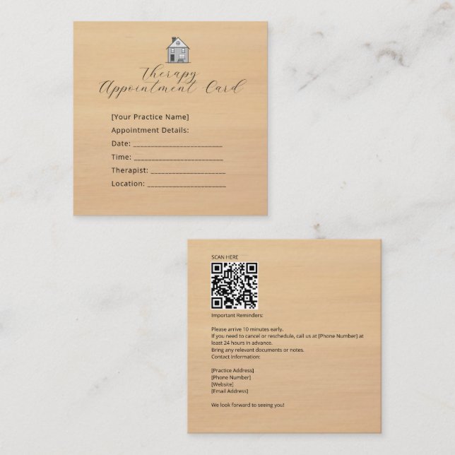 Rendez-vous Carte de rappel du thérapeute (Devant / Derrière)