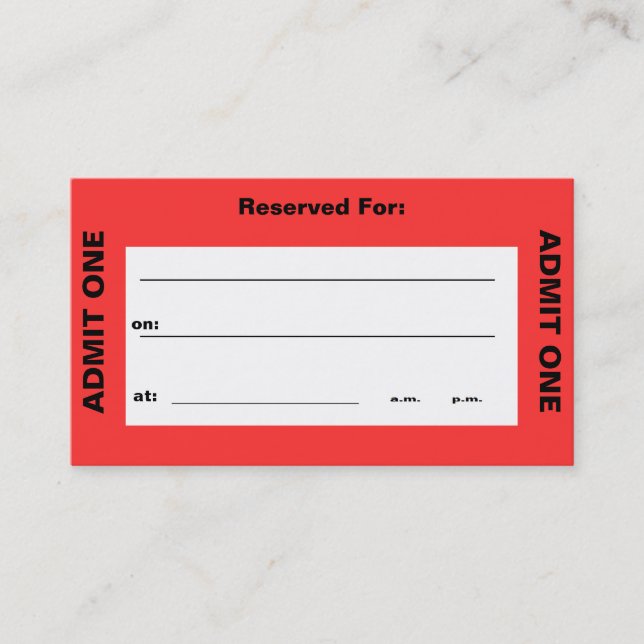 Rendez-vous Carte de visite "admettez un billet" (Devant)