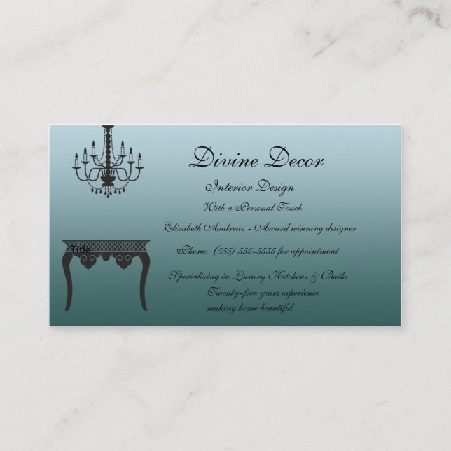 Rendez-vous Carte de visite bleu élégant de design d'intérieur (Devant)