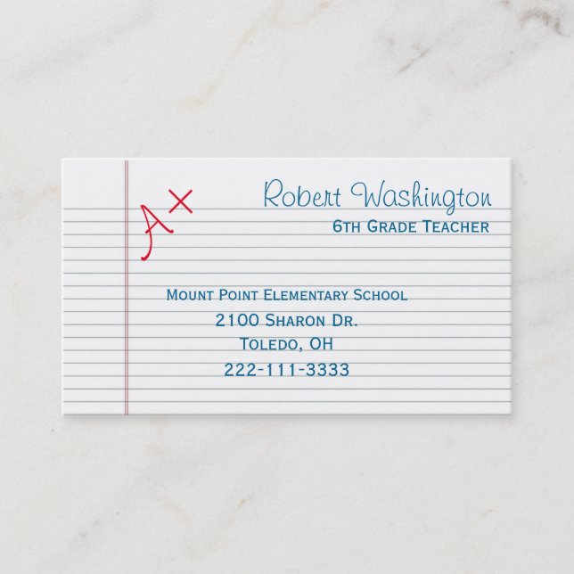 Rendez-vous Carte de visite de papier évalué de professeurs (Devant)