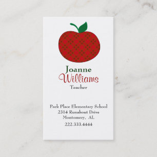 Rendez-vous Carte de visite enseignant élégant à pomme rouge