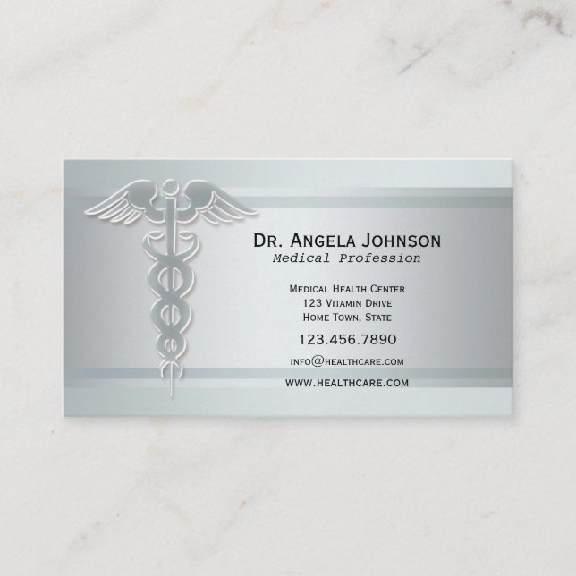 Rendez-vous Carte de visite médicale Caducée Argenté (Devant)