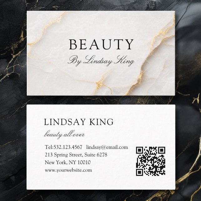 Rendez-vous Carte de visite QR Code en marbre blanc élégant (Elegant White Marble QR Code Business Card)