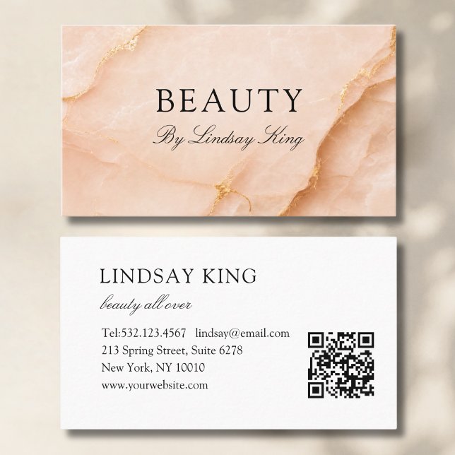 Rendez-vous Carte de visite QR Code Marbre Élégant pêche (Elegant Peach Marble QR Code Business Card)